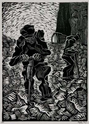Earth Workers, lino cut , 1955 50x35cm.